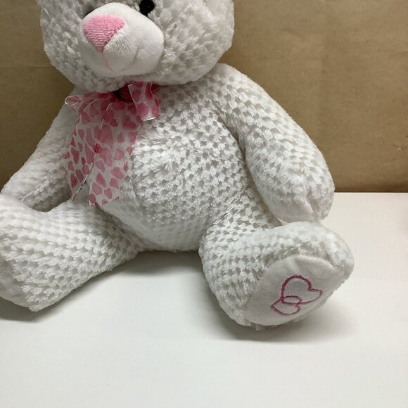 Goffa White Teddy Bear With Heart Neck Tie & Paw Prints Preloved - Picture 3 of 8